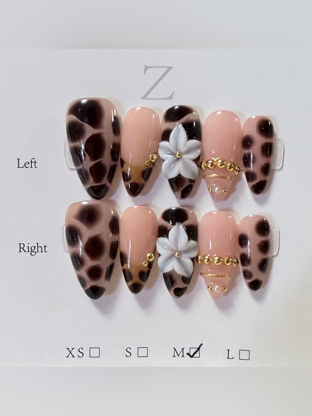 Floral Leopard Press-On Nails in Nude and Brown